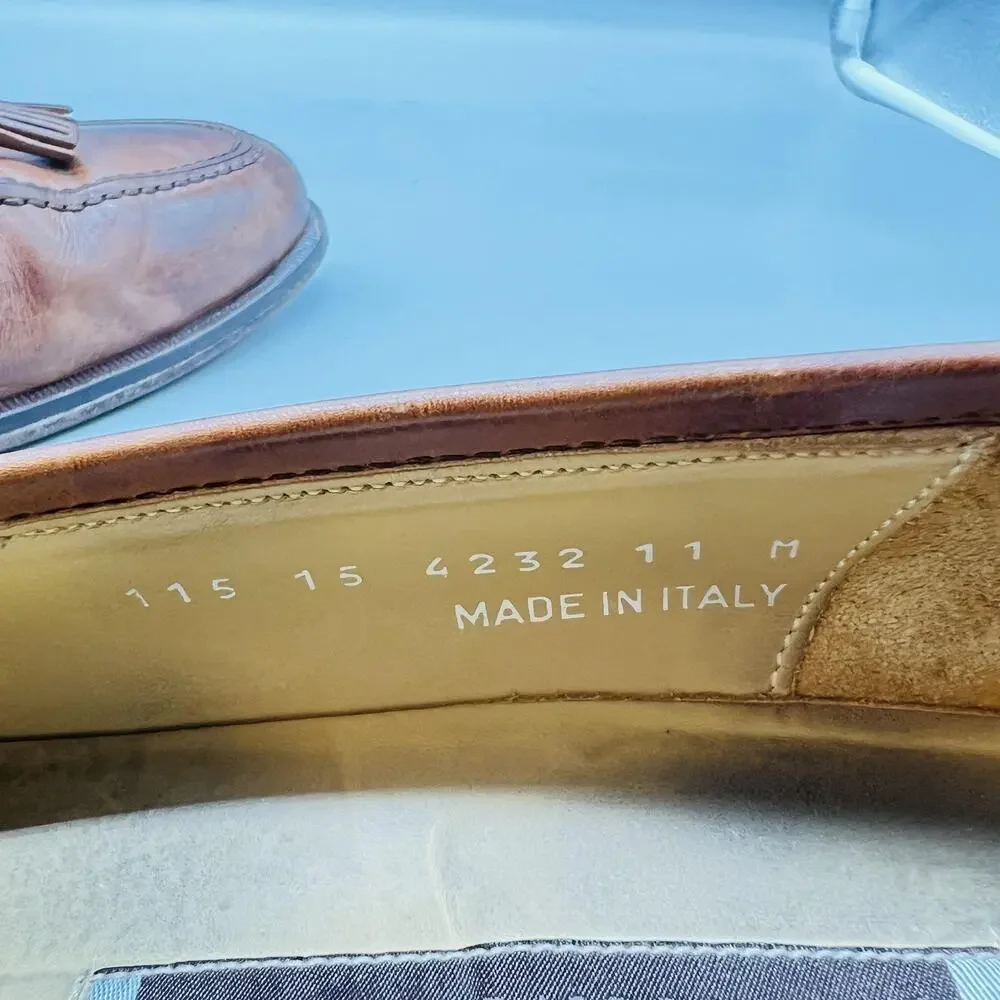 Johnston & Murphy Shoes Men 11 Brown Leather Tassel Loafers Dress Made Italy Vtg